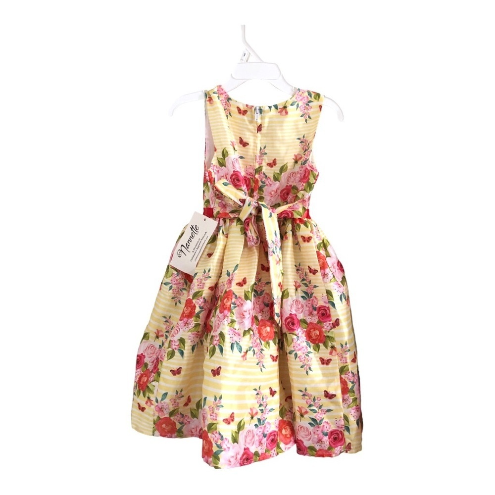Toddler girl yellow pink roses floral full taffeta skirt occasion dress size 4T